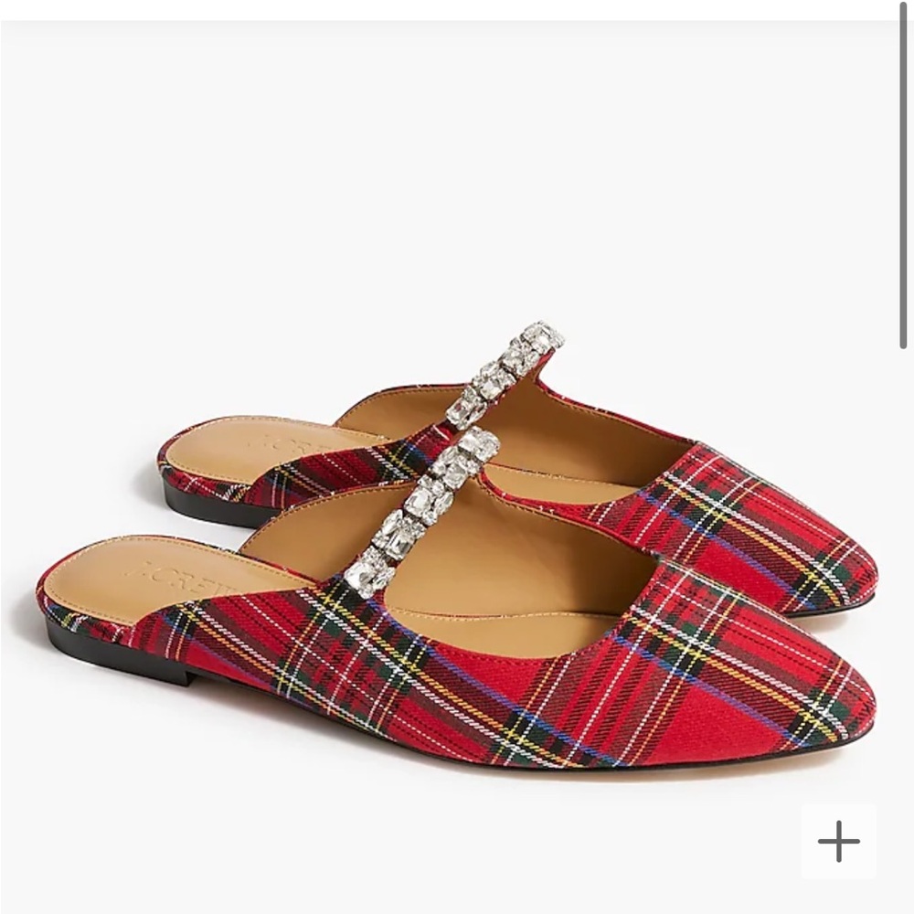 New J.Crew Factory Tartan Rhinestone Mules Size 9